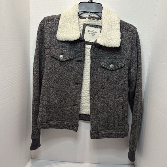 Abercrombie & Fitch Jacket Women's S Gray Knit Sherpa Lined Trucker - Picture 1 of 7